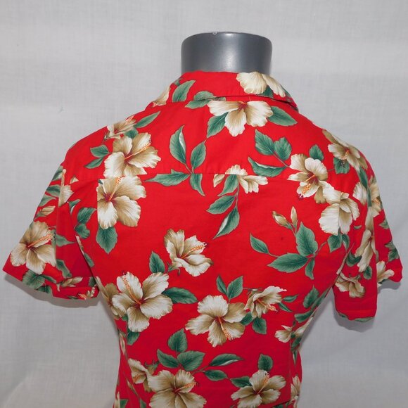 VTG KY's International Fashion Red White Hibiscus Floral Hawaiian Shirt Mens S - Picture 8 of 9
